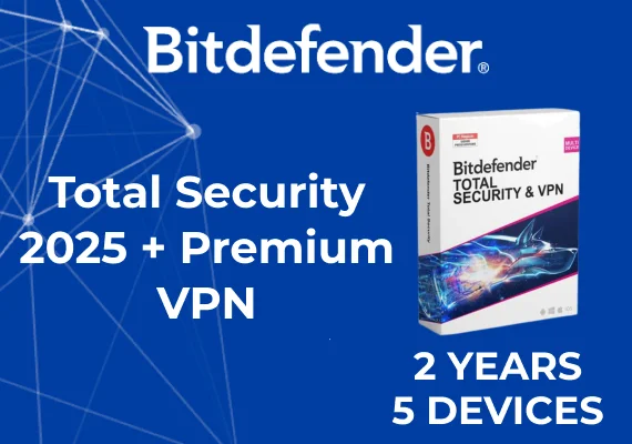 Bitdefender Total Security 2025 + Premium VPN Key (2 Years / 5 Devices)  - GLOBAL   