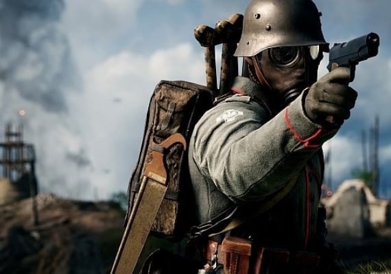Battlefield V Definitive Edition: Immersive World War II Multiplayer Action A soldier stands amidst a chaotic battlefield, with explosions and gunfire in the background. The words "Battlefield V Definitive Edition" are displayed prominently.