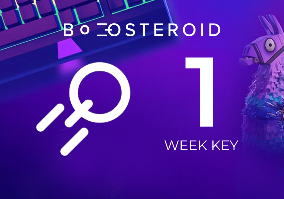 Boosteroid Cloud Gaming 1 Week Key Offer - Unlock Instant Access to Game Streaming Promotional image for Boosteroid 1 Week Key. Purple background with neon grid lines. Boosteroid logo in white. Large magnifying glass icon and number 1 in white. Text "WEEK KEY" below. Cartoon llama character visible on right side.