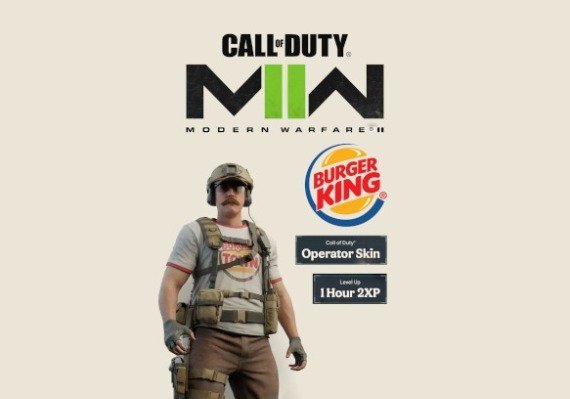 Call of Duty: Modern Warfare II - Burger King Operator Skin + 1 Hour 2XP (DLC) (PC / PS4 / PS5 / Xbox One / Xbox Series X|S) Call of Duty: Modern Warfare II - Burger King Operator Skin + 1 Hour 2XP (DLC) (PC / PS4 / PS5 / Xbox One / Xbox Series X|S)