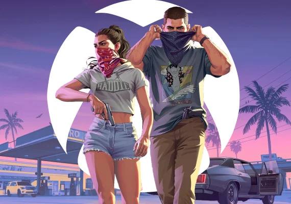 GTA 6 artwork – Lucia and Jason wearing bandanas in front of the Xbox logo