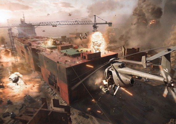 Battlefield 2042: Intense Multiplayer Action in a Dystopian Future A soldier in a futuristic military uniform stands in the foreground, with a cityscape and a large explosion in the background.