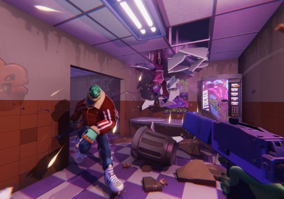 "Anger Foot" The Ultimate Kick A dynamic image depicting a character kicking doors and fighting enemies with their foot in a futuristic, neon-lit city. The game's title, "ANGER FOOT," is prominently displayed in bold, colorful letters.