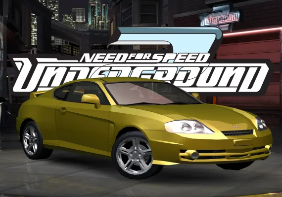 Need for Speed Underground 2 logo with a yellow tuned coupe