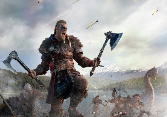 Assassin's Creed Valhalla: Complete Edition - Conquer Viking England A Viking warrior with a determined expression stands in the center of a collage showcasing various scenes from the game "Assassin's Creed Valhalla: Complete Edition."