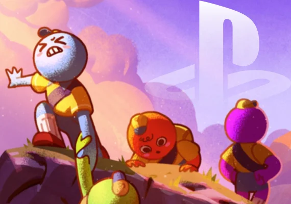 Peak climbers on a mountaintop with the PlayStation logo