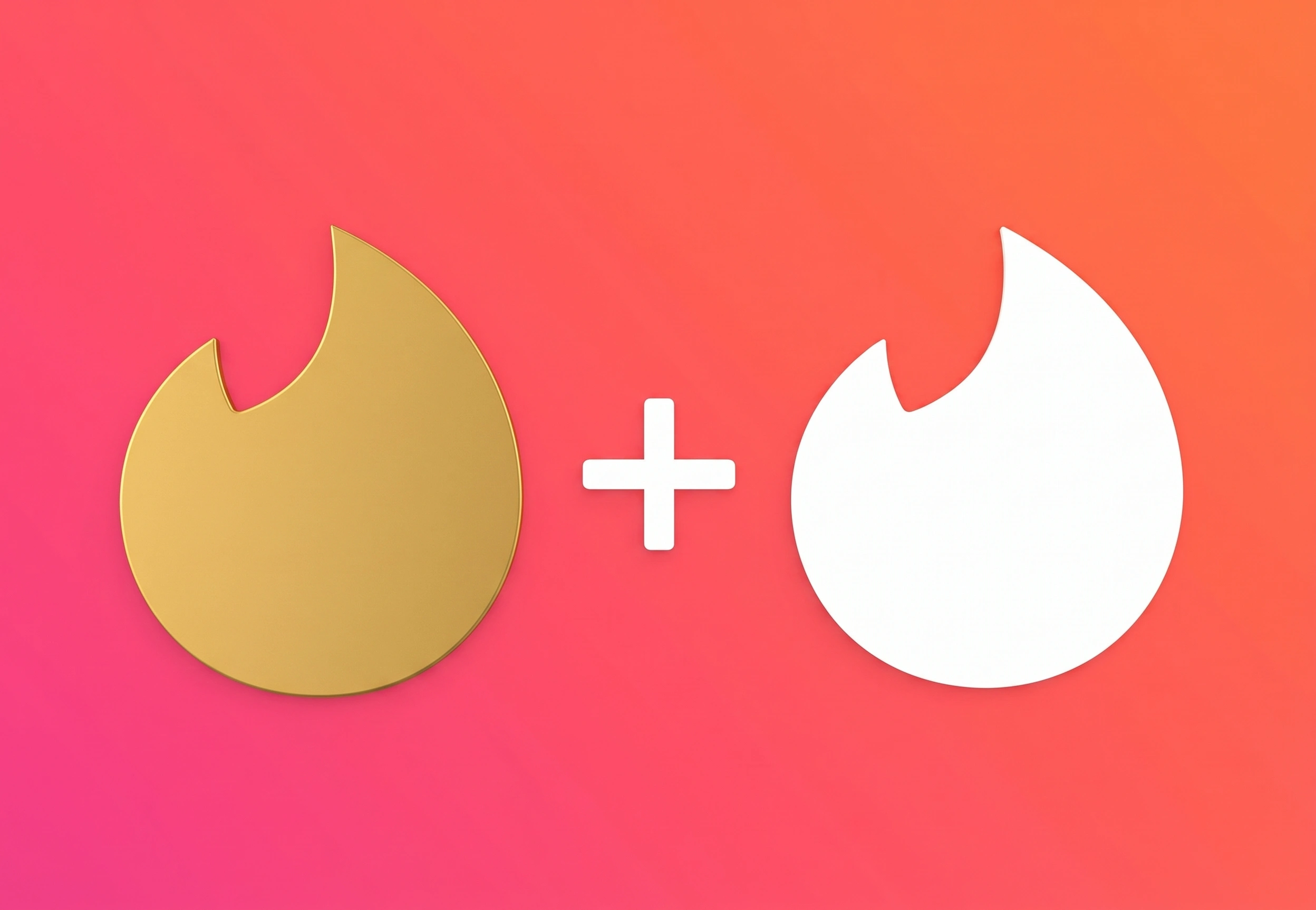 Gold and white Tinder flame logos on a pink gradient
